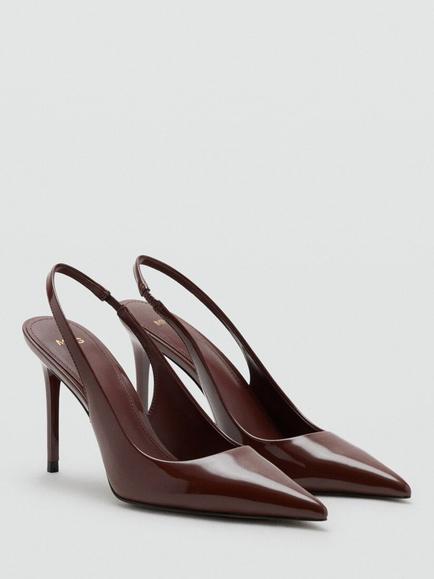 Mango Pointed Toe Stiletto Heel Slingback Court Shoes, Brown - view 2, Brown