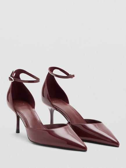 Mango Pointed Toe Ankle Strap Kitten Heel Court Shoes, Brown - view 2, Brown