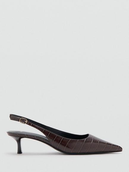 Mango Croc Effect Kitten Heel Slingback Court Shoes, Bordeaux, Bordeaux