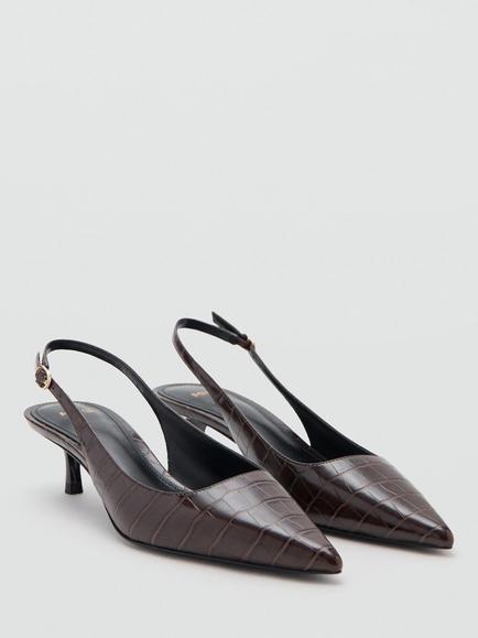 Mango Croc Effect Kitten Heel Slingback Court Shoes, Bordeaux - view 2, Bordeaux