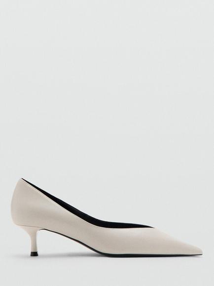 Mango Pointed Toe Kitten Heel Court Shoes, Raw