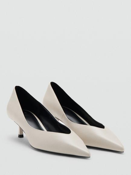 Mango Pointed Toe Kitten Heel Court Shoes - view 2, Raw