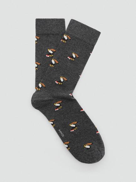 Mango Toucan Print Long Socks, Dark Grey Melange, Dark Grey Melange