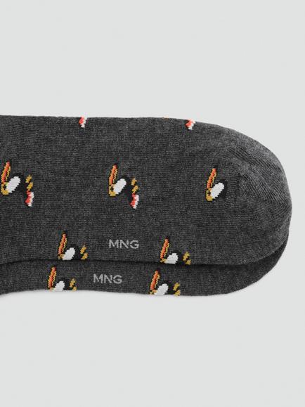 Mango Toucan Print Long Socks, Dark Grey Melange - view 2, Dark Grey Melange