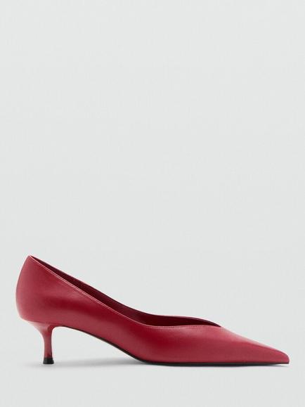 Mango Pointed Toe Kitten Heel Court Shoes, Red