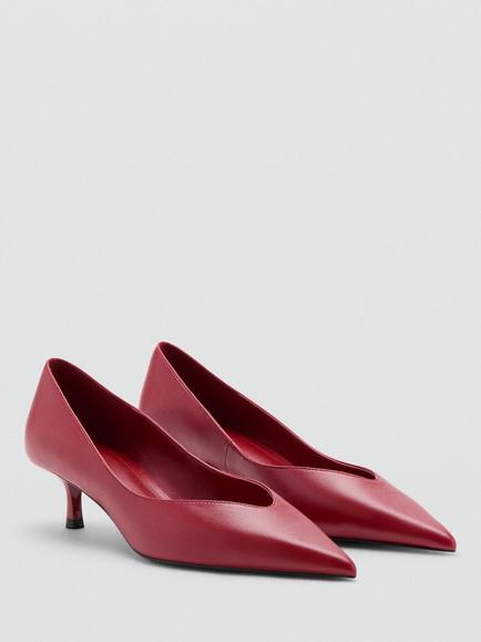 Mango Pointed Toe Kitten Heel Court Shoes - view 2, Red
