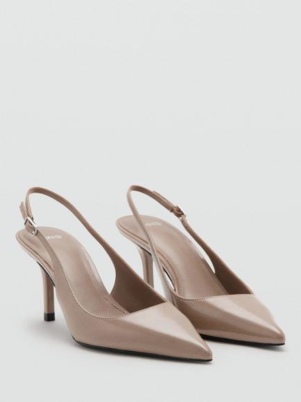 Mango Patent Pointed Toe Stiletto Heels Slingback Court Shoes, Beige - view 2, Beige