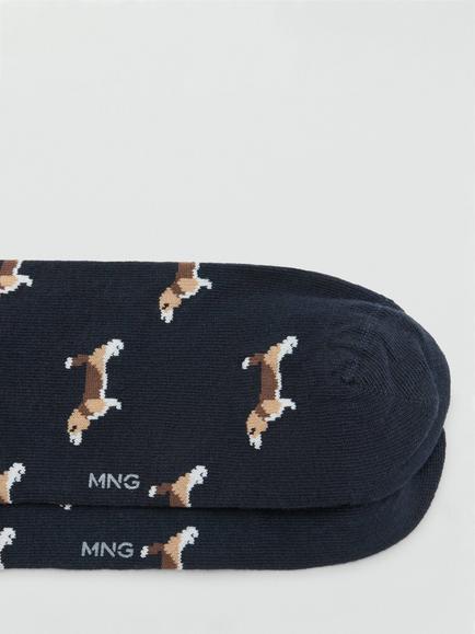 Mango Dog Print Long Socks,Navy - view 2, Navy