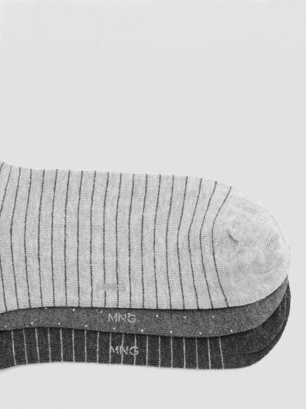 Mango Cotton Blend Stripe & Spot Long Socks, Pack of 3, Grey - view 2, Grey