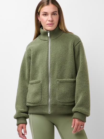 Sweaty Betty Plush Fleece Ribbed Zip Up Jacket, Bracken Green, Bracken Green