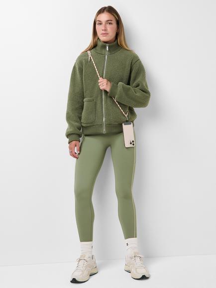 Sweaty Betty Plush Fleece Ribbed Zip Up Jacket, Bracken Green - view 2, Bracken Green