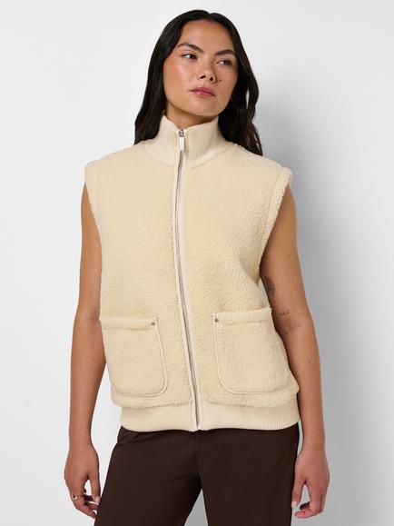 Sweaty Betty Plush Fleece Ribbed Gilet, Beige, Beige