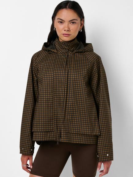 Sweaty Betty Check Motion Waterproof Cropped Parka Jacket, Brown, Brown