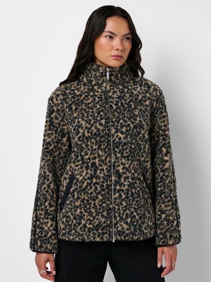 Sweaty Betty Animal Print Faux Fur Fleece Zip Up Top, Brown, Brown