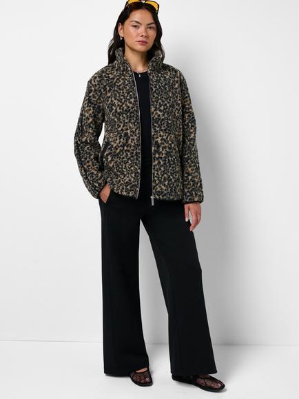 Sweaty Betty Animal Print Faux Fur Fleece Zip Up Top, Brown - view 2, Brown