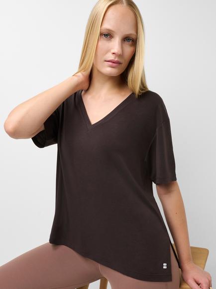 Sweaty Betty V-Neck Short Sleeve T-Shirt, Espresso Brown, Espresso Brown