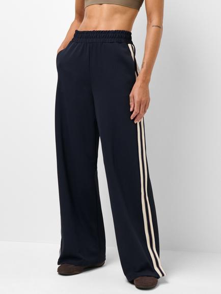 Sweaty Betty Linear Striped Twill Trousers, Navy/Brown
