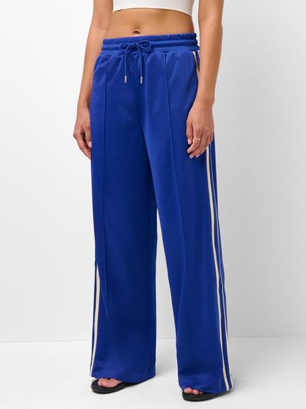 Sweaty Betty Revival Pintuck Side Stripe Wide Leg Trousers, Prussian Blue/Crème