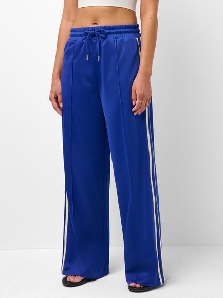 Sweaty Betty Revival Pintuck Side Stripe Wide Leg Trousers, Prussian Blue/Crème, Prussian Blue/Crème