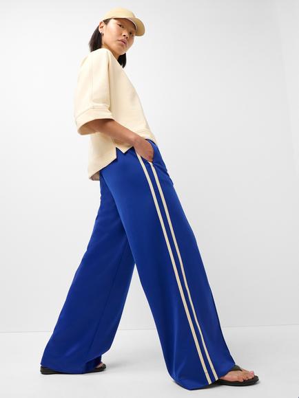 Sweaty Betty Revival Pintuck Side Stripe Wide Leg Trousers, Prussian Blue/Crème - view 2, Prussian Blue/Crème