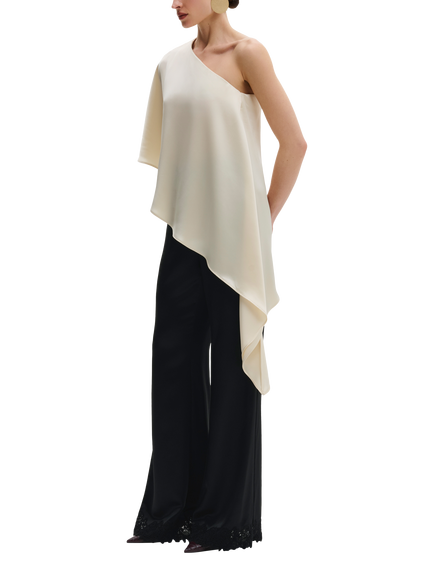 Malina Aria Satin One Shoulder Top, Pearl, Pearl