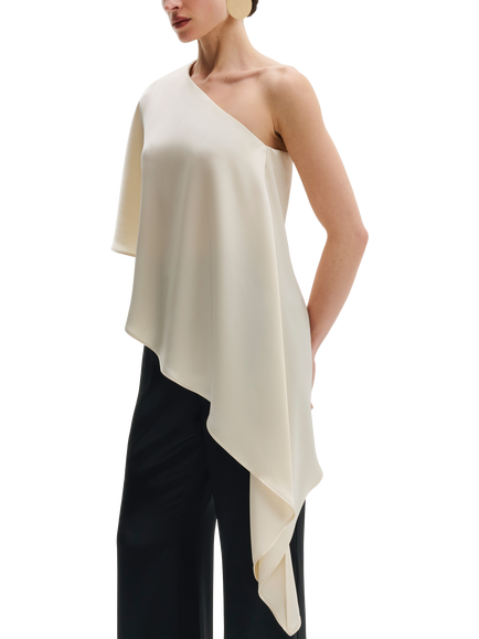 Malina Aria Satin One Shoulder Top, Pearl - view 2, Pearl