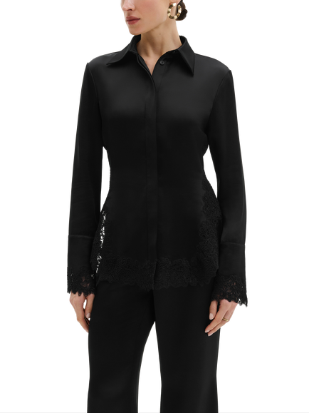 Malina Malou Satin Shirt, Black, Black