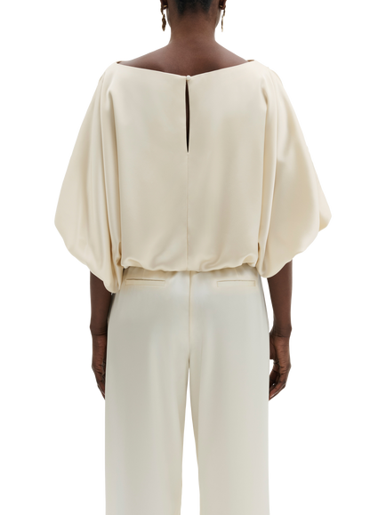 Malina Havanna Three Quarter Length Puff Sleeve Top, Pearl - view 2, Pearl