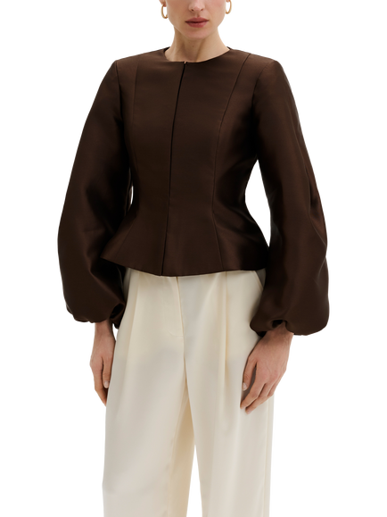 Malina Vendela Balloon Sleeve Top, Dark Brown, Dark Brown