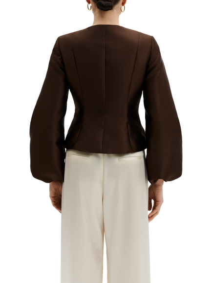 Malina Vendela Balloon Sleeve Top, Dark Brown - view 2, Dark Brown