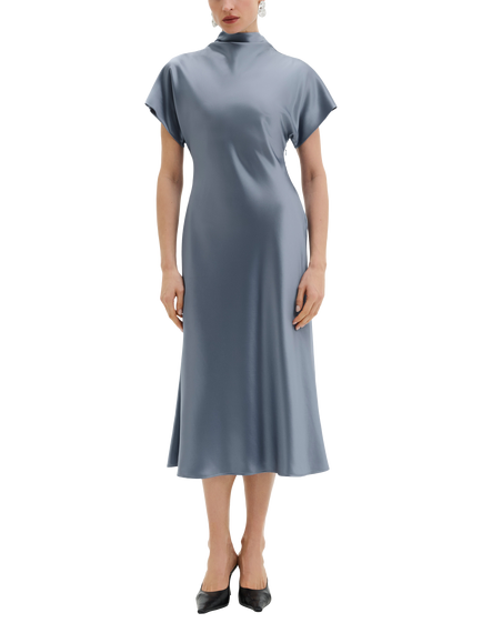 Malina Alivia Draped Midi Dress, Steel Blue, Steel Blue