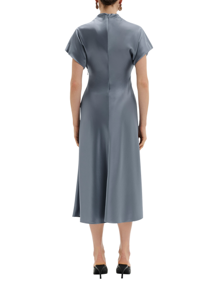 Malina Alivia Draped Midi Dress, Steel Blue - view 2, Steel Blue