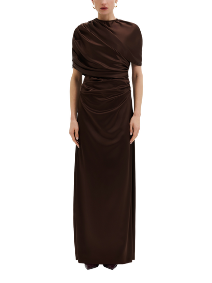 Malina Cassia Draped Straight Maxi Dress, Dark Brown, Dark Brown