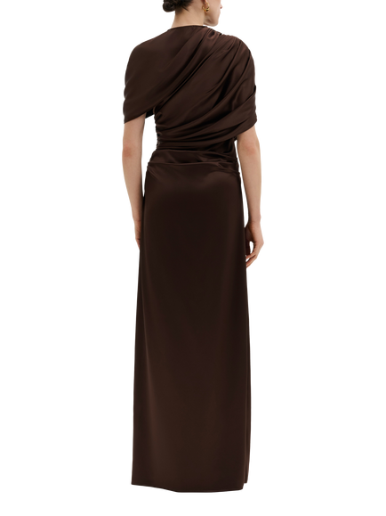 Malina Cassia Draped Straight Maxi Dress, Dark Brown - view 2, Dark Brown