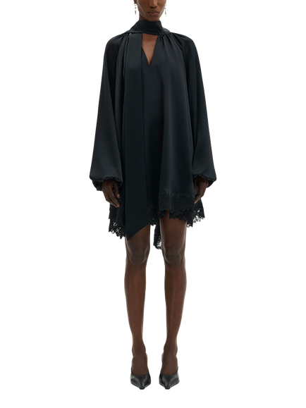 Malina Norea Lace Draped V-Neck Dress, Black, Black