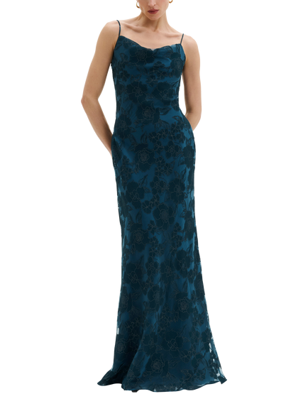 Malina Sorelle Cotton Blend Floral Lace Slip Maxi Dress, Teal, Teal