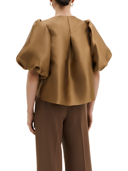 Malina Cleo Satin Puff Sleeve Top - view 2, Camel