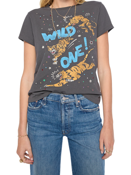 MOTHER Boxy Crew Neck T-Shirt, Faded Black, Faded Black/Multi