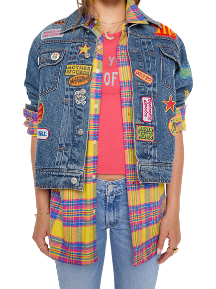MOTHER Oversized Boxy Patched Denim Jacket, Blue/Multi, Blue/Multi