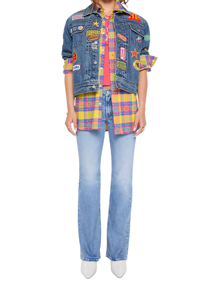 MOTHER Oversized Boxy Patched Denim Jacket, Blue/Multi - view 2, Blue/Multi