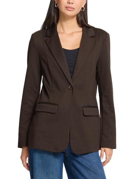 ICHI Ihkate Single-Button Blazer, Chocolate Torte, Chocolate Torte