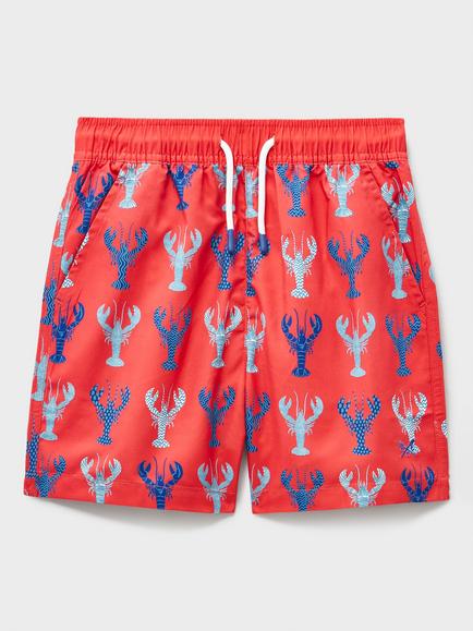 Crew Clothing Kids' Printed Drawstring Swim Shorts, Red Wine, Red Wine