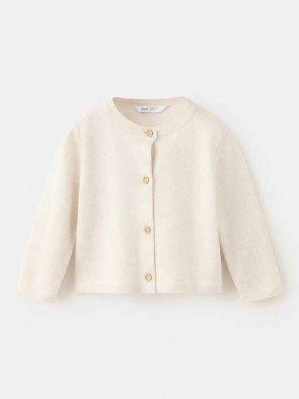 Mango Baby Cropped Crewneck Knit Cardigan, Sand