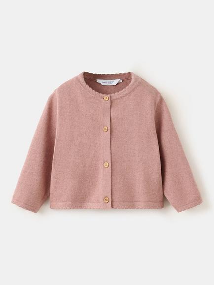 Mango Baby Round Neck Button Front Knit Cardigan, Pink, Pink