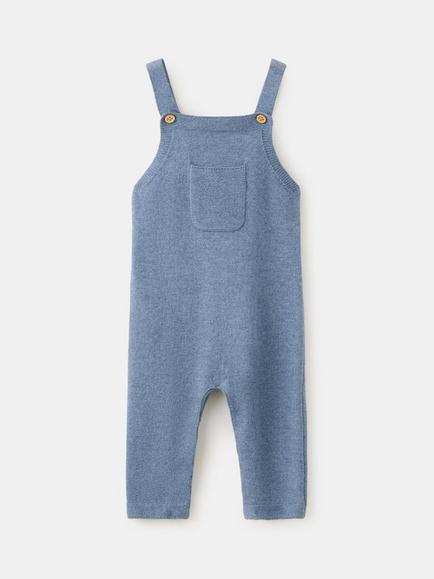 Mango Kids' Mango Baby Square Neck Knit Romper Dungarees, Blue