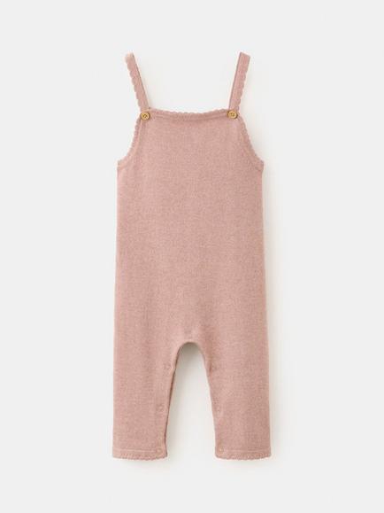Mango Kids' Mango Baby Square Neck Knit Romper Dungarees, Pink