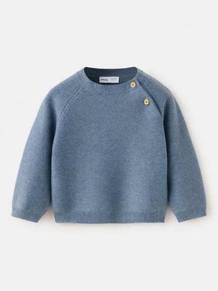 Mango Baby Button-Shoulder Knit Sweater, Blue, Blue