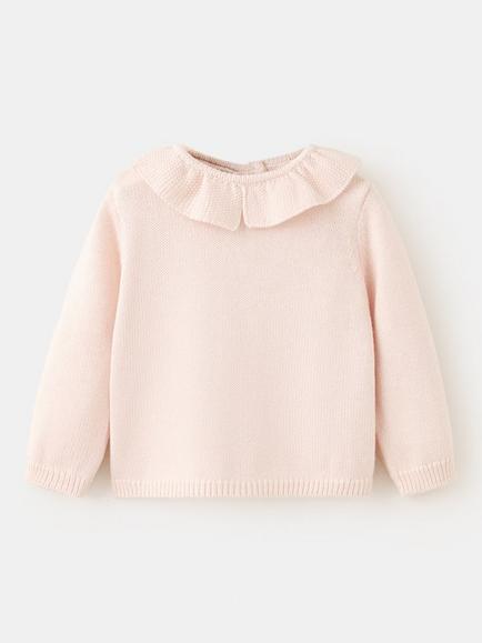 Mango Baby Ruffled Collar Soft Knit Sweater, Light Pink, Light Pink