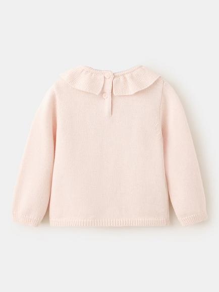 Mango Baby Ruffled Collar Soft Knit Sweater, Light Pink - view 2, Light Pink
