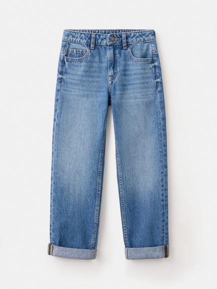 Mango Kids' Rolled Up Hem Mid Rise Straight Jeans, Mid Blue - view 2, Mid Blue